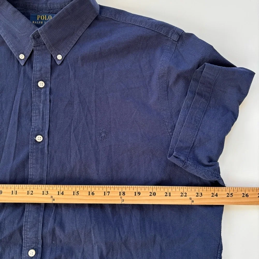 Polo Ralph Lauren Men's Navy Blue RL Prepster Classic Fit Seersucker Shirt LARGE
